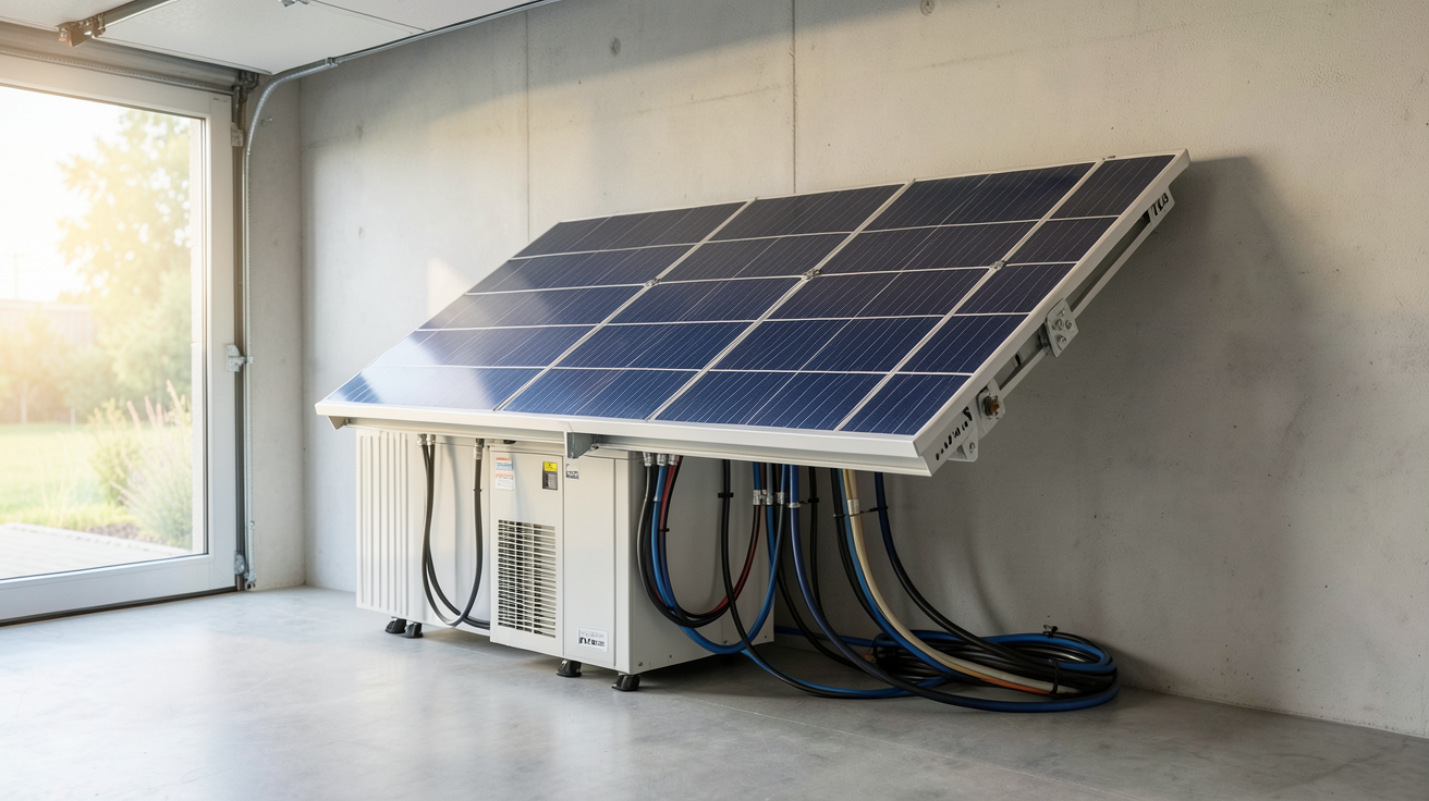 batterie solaire AC avec câbles électriques dans un garage moderne
