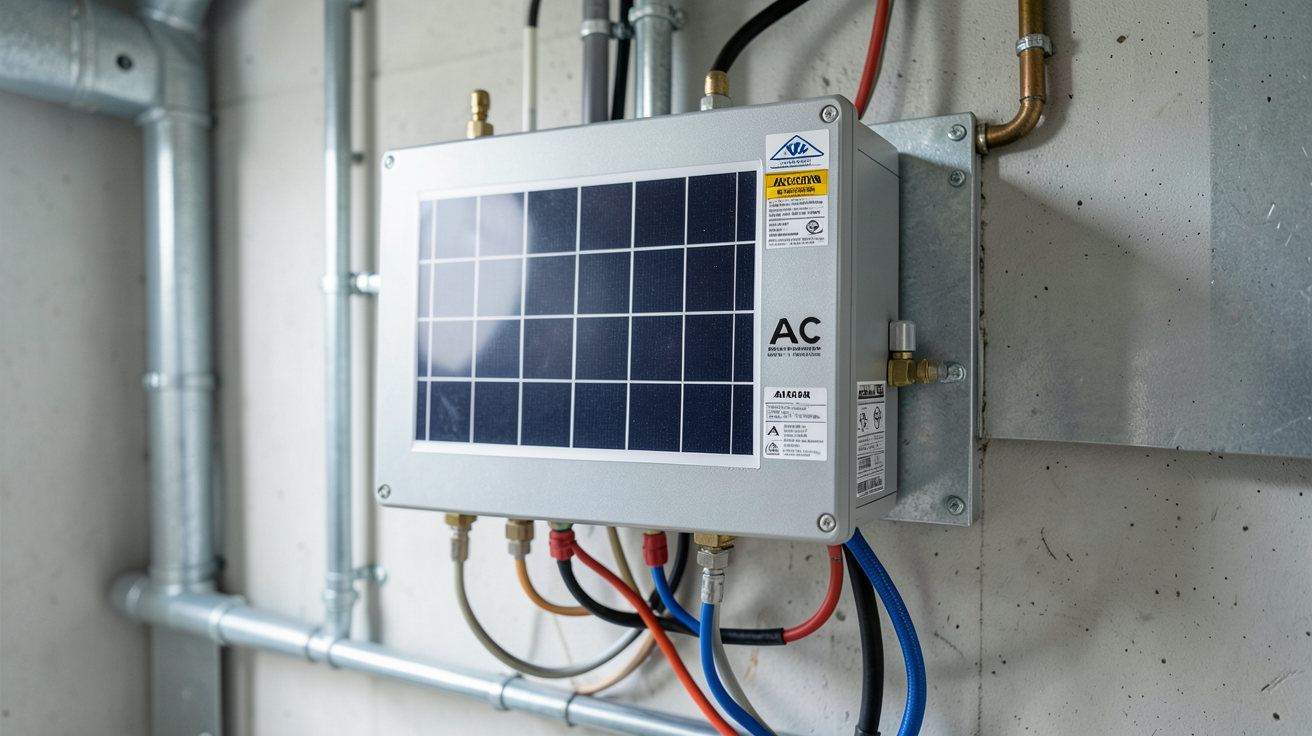 batterie solaire AC (technologie AC‑couplé) installée dans un local technique avec câblage professionnel