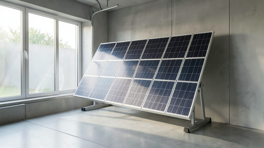 batterie solaire AC installée dans un garage moderne avec des câbles connectés