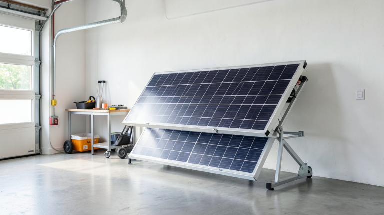 batterie solaire lithium installée dans un garage moderne pour stockage d'énergie renouvelable