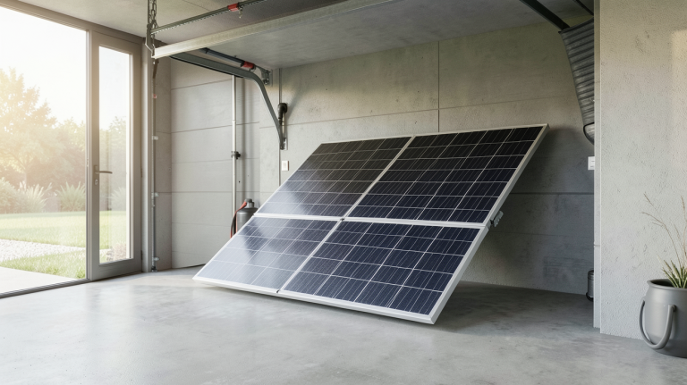batterie solaire maison prix installée dans le garage d'une maison moderne