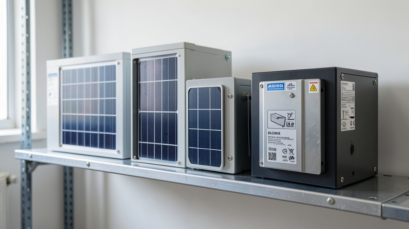 batterie solaire plomb de différentes technologies exposées dans un atelier professionnel