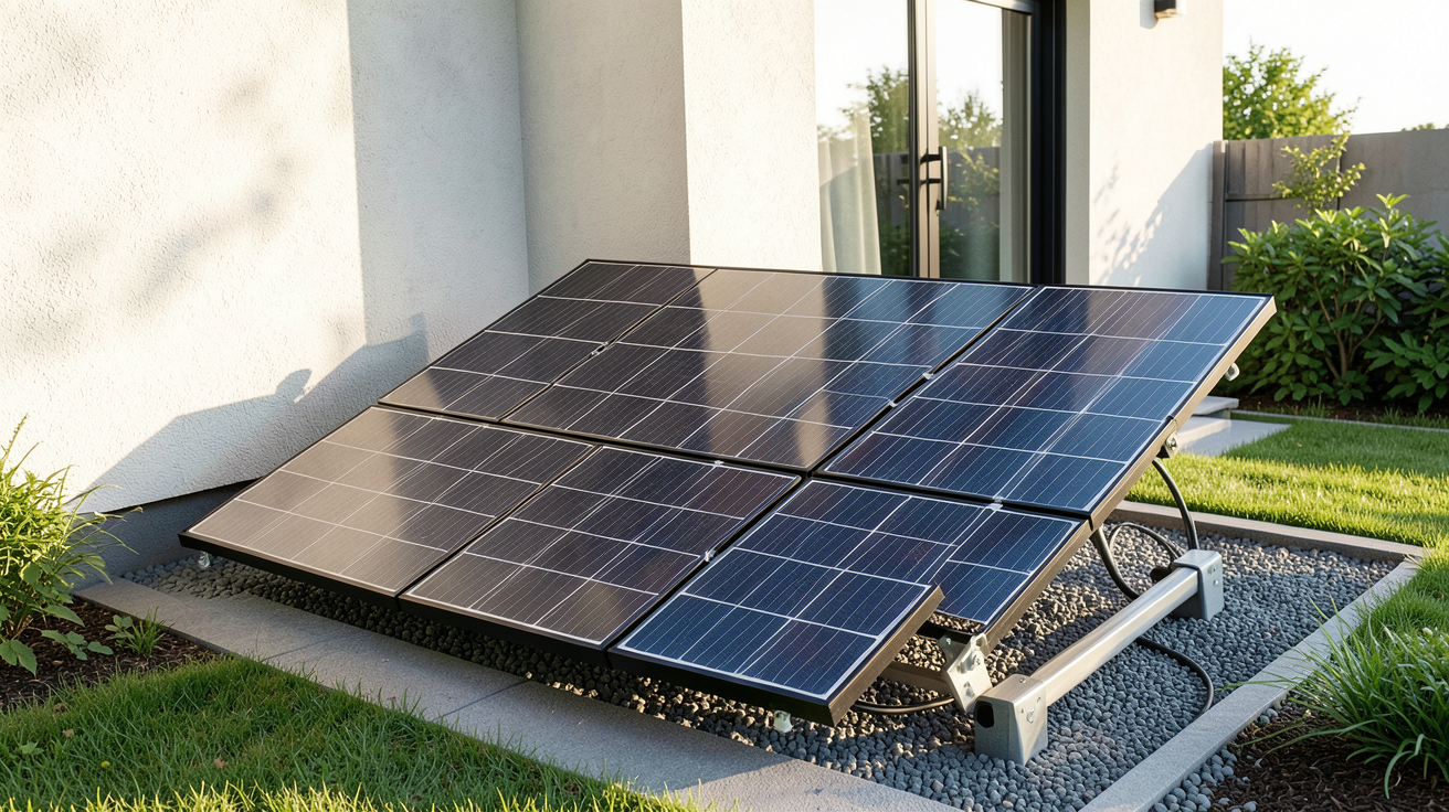 batterie solaire pour maison installée à l'extérieur près d'une maison moderne