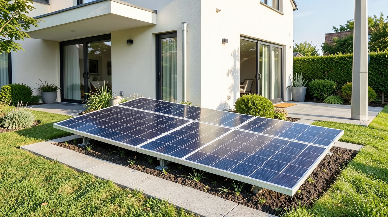 batterie solaire pour maison installée à l'extérieur d'une habitation moderne