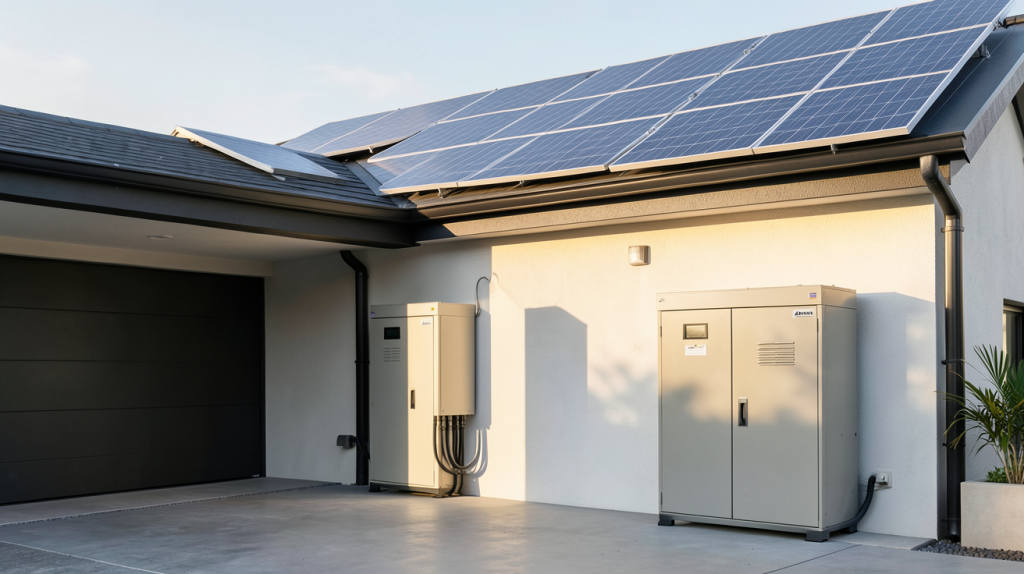 batterie de stockage d'électricité photovoltaïque installée dans un garage moderne