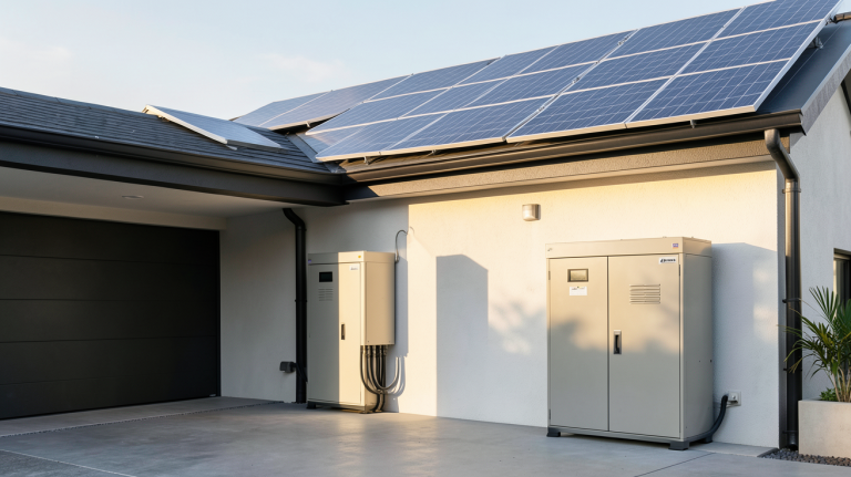 batterie de stockage d'électricité photovoltaïque installée dans un garage moderne