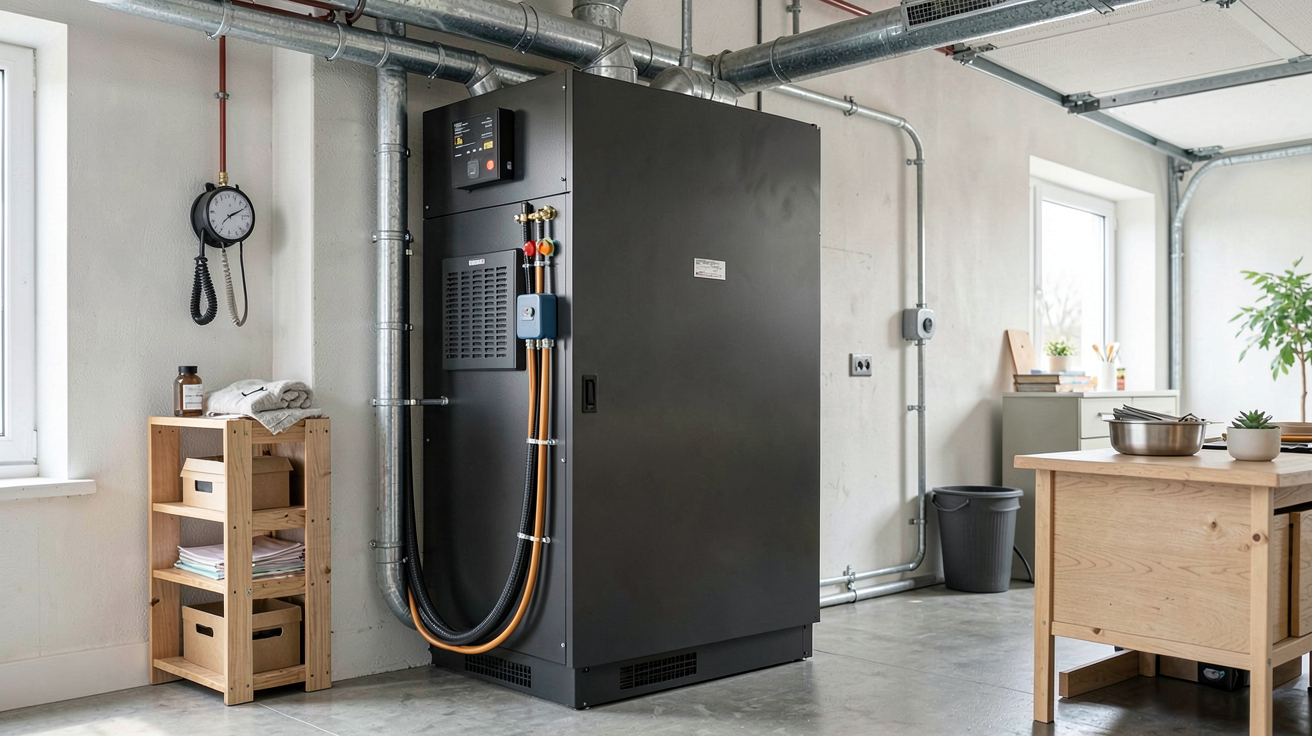 batterie de stockage d'électricité solaire moderne installée dans un garage technique