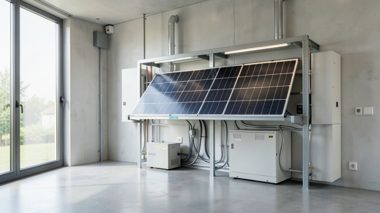 batterie stockage panneau solaire installée dans un intérieur moderne et lumineux