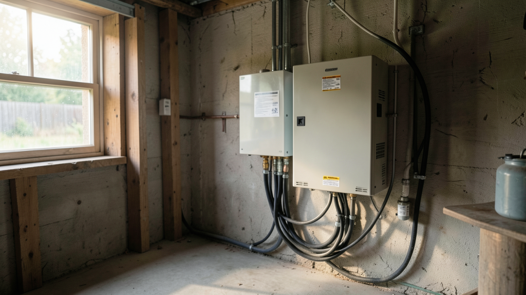 batterie stockage photovoltaïque prix installée dans un garage de maison rurale