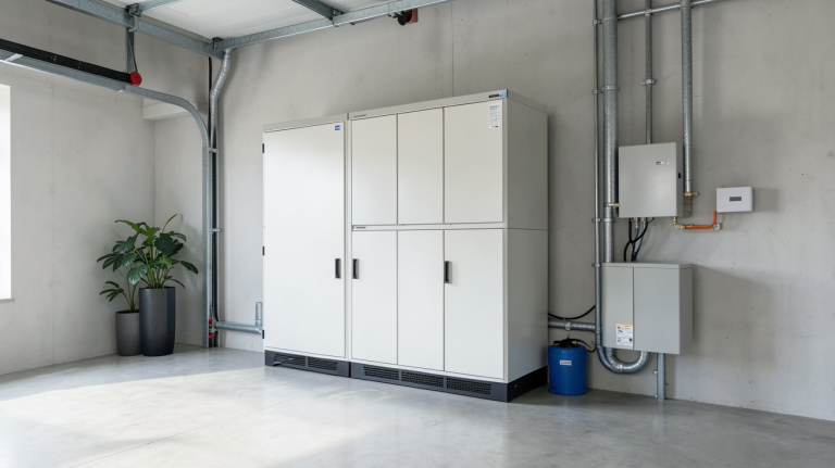 batterie de stockage solaire installée dans un garage moderne