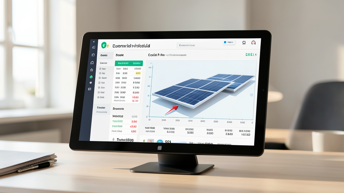 batterie virtuelle pour panneau solaire affichant les coûts et tarifs détaillés sur un écran numérique