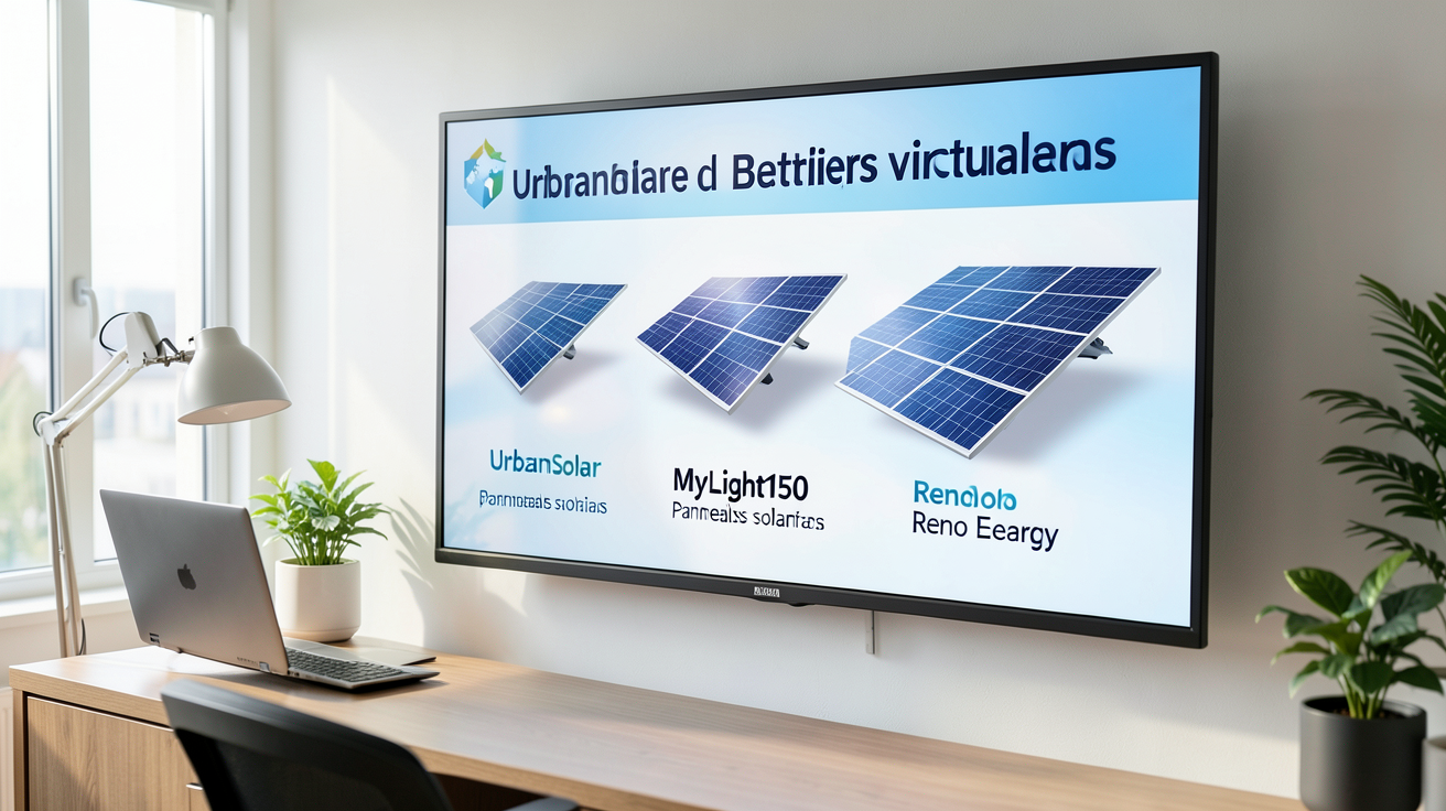 batterie virtuelle pour panneau solaire affichée sur un tableau comparatif des offres majeures (UrbanSolar, MyLight150, Reno Energy)