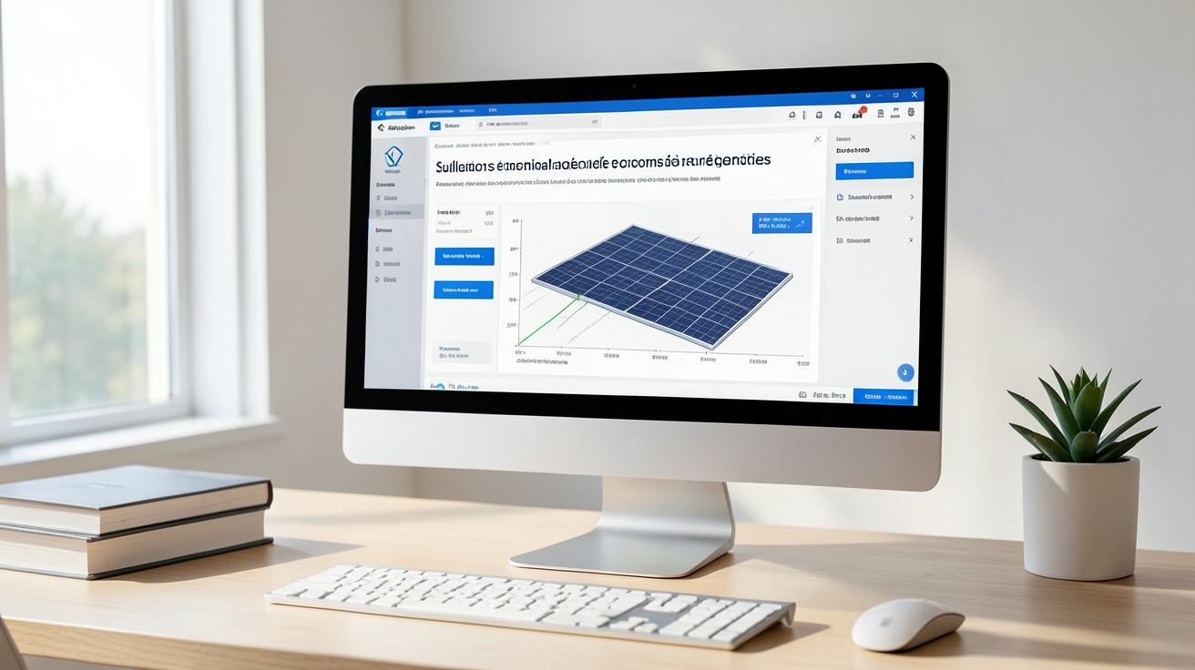 batterie virtuelle photovoltaïque affichée sur un écran d'ordinateur avec une simulation d'économies annuelles
