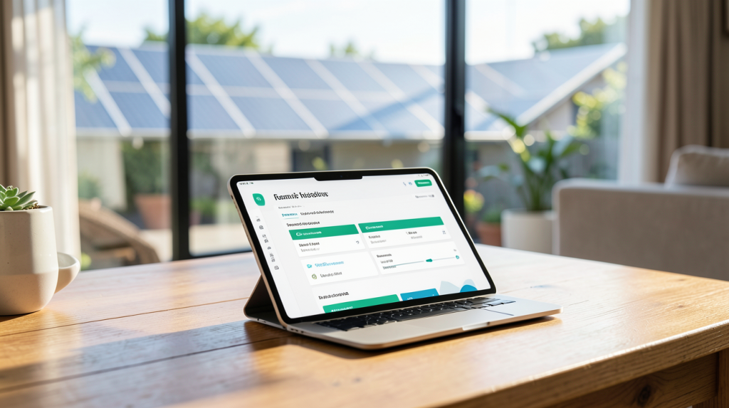 batterie virtuelle pour panneau solaire illustrée par une interface de gestion d'énergie domestique