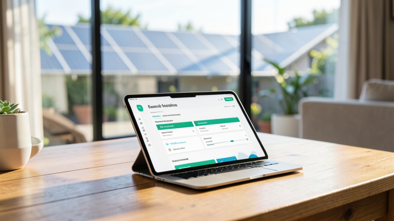 batterie virtuelle pour panneau solaire illustrée par une interface de gestion d'énergie domestique
