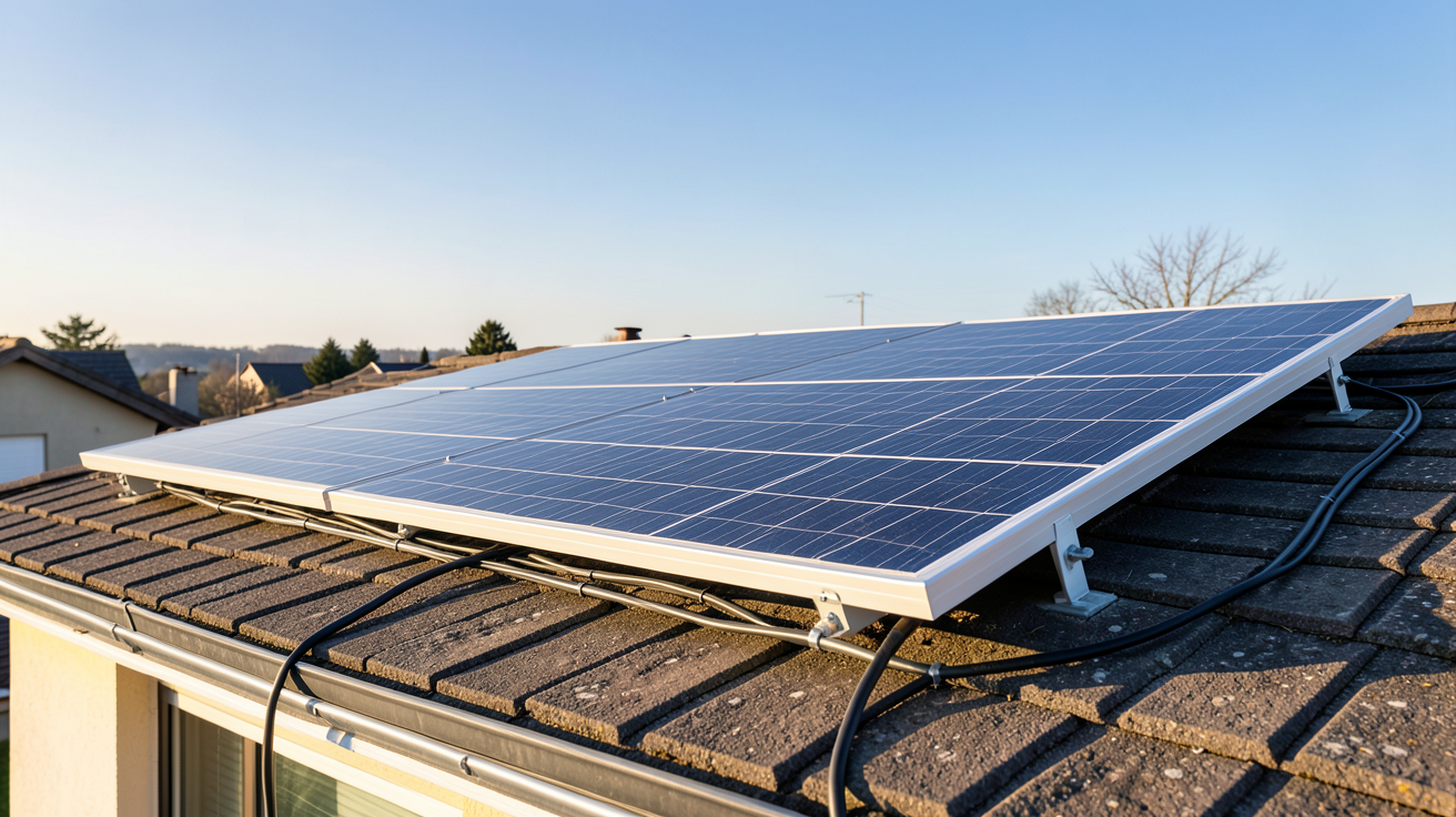 beam solaire installé sur le toit d'une maison individuelle pour calculer les économies et la rentabilité