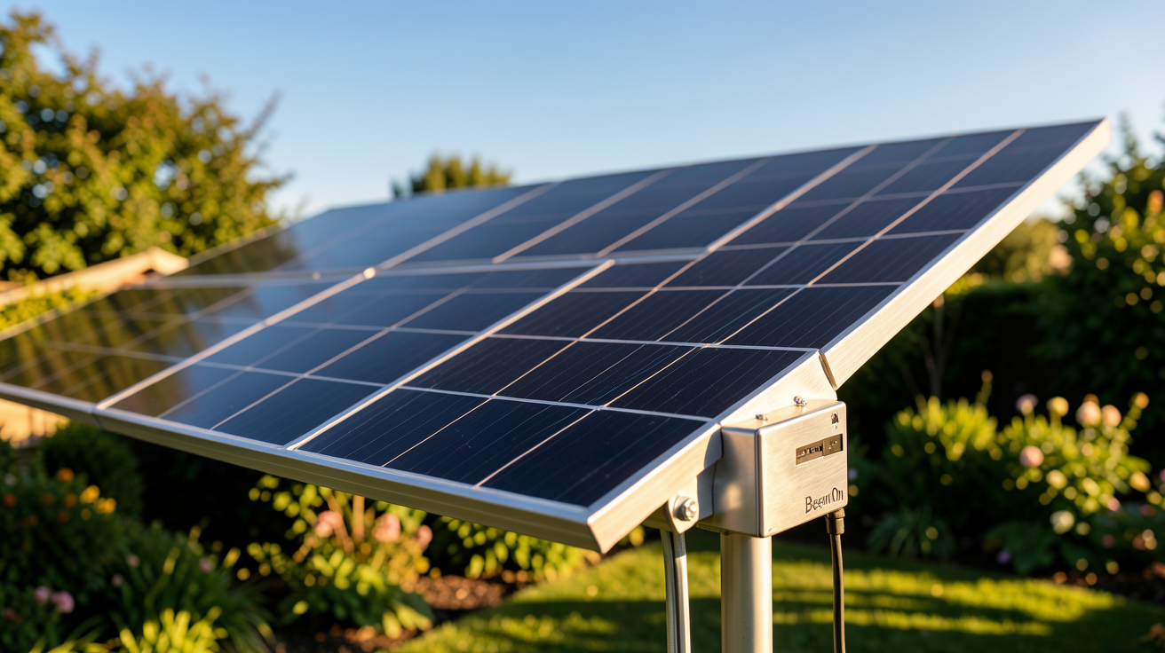 beem On : station solaire française ultra-performante et connectée installée dans un jardin ensoleillé