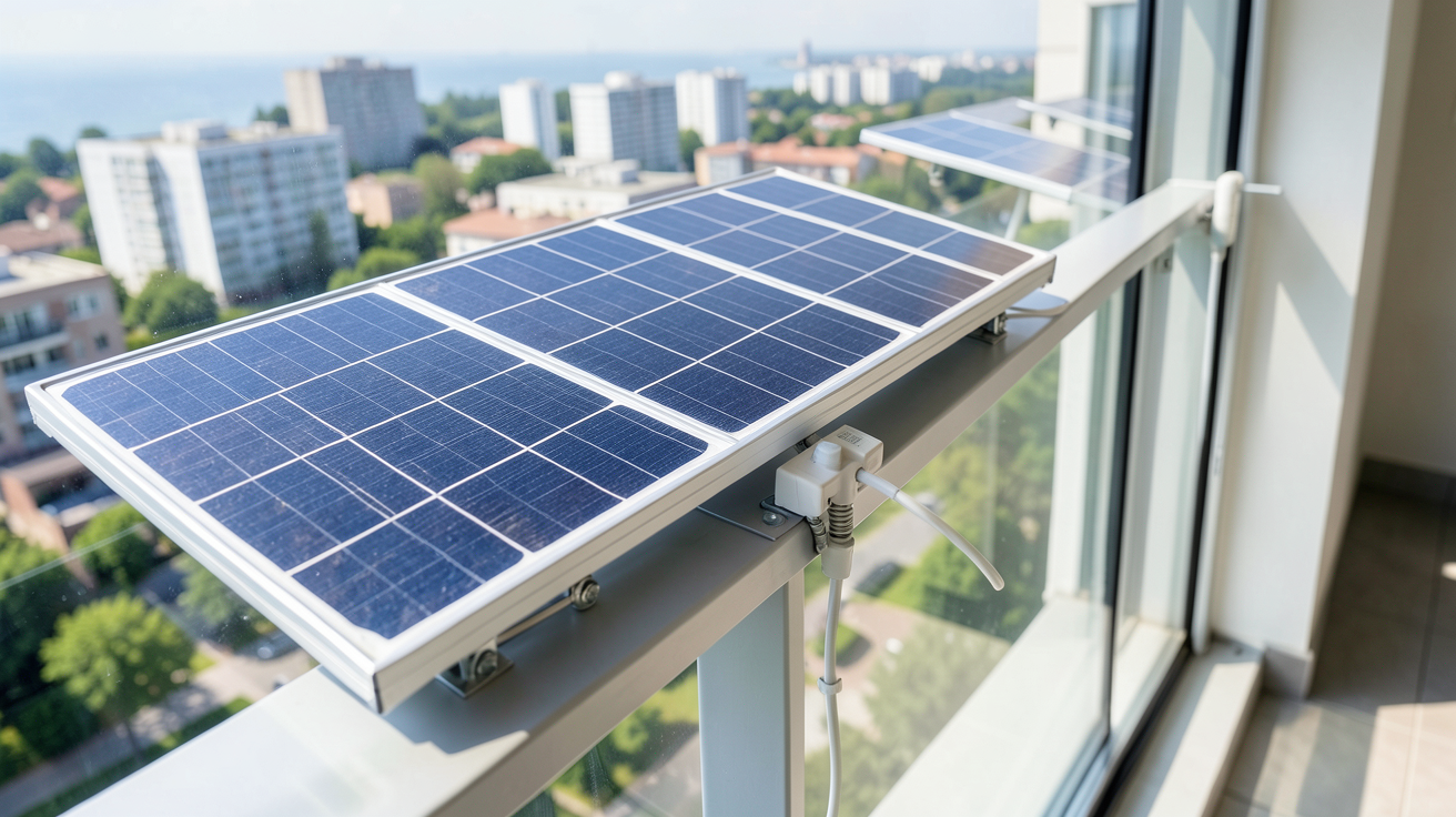 beem ou sunology illustrant l'installation de panneaux solaires plug-and-play sur un balcon