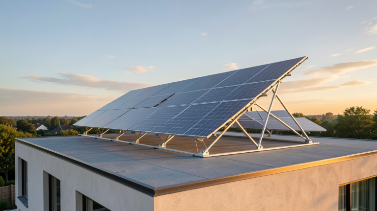 beem sur le toit d'une maison contemporaine avec installation solaire visible