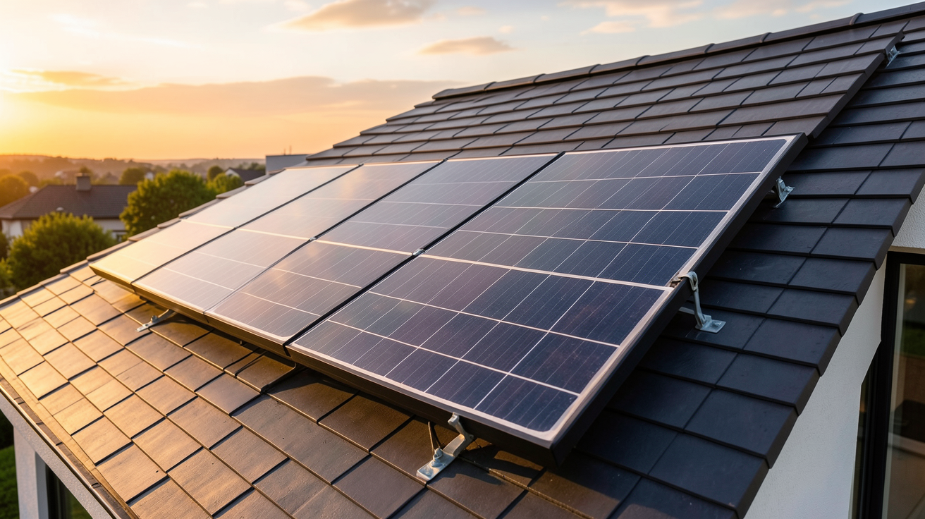 beem sur le toit d'une maison moderne avec des panneaux solaires Beem