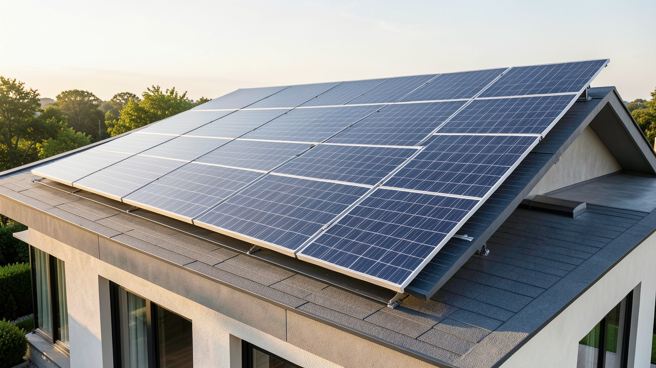 bi verre photovoltaique installé sur le toit d'une maison moderne pour optimiser le retour sur investissement