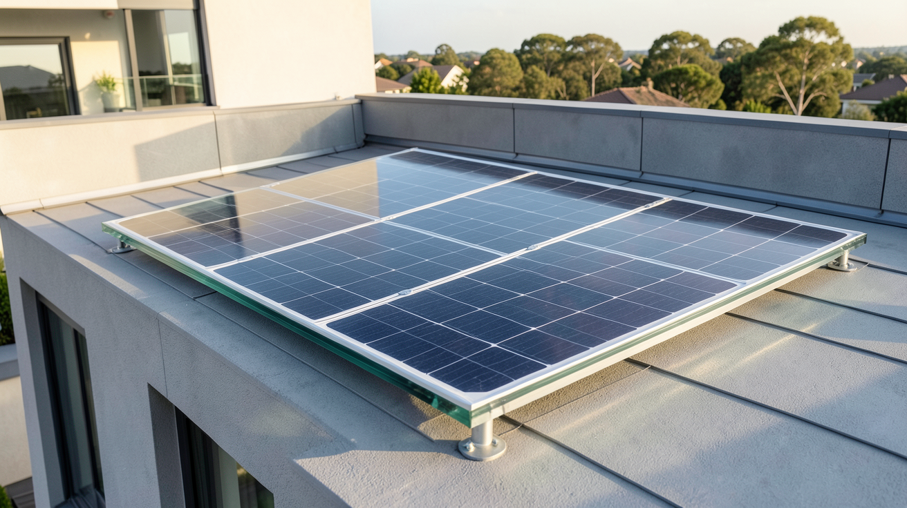 bi verre photovoltaique panneau solaire bi-verre installé sur un toit moderne avec cellules photovoltaïques visibles