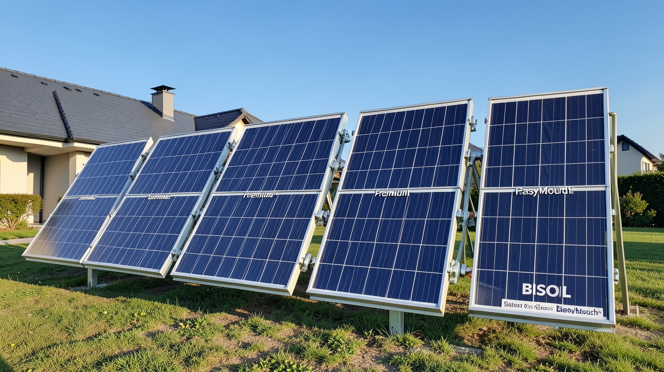 bisol panneau solaire comparatif des gammes Supreme™, Premium, Classic et EasyMount™ alignés sur une toiture