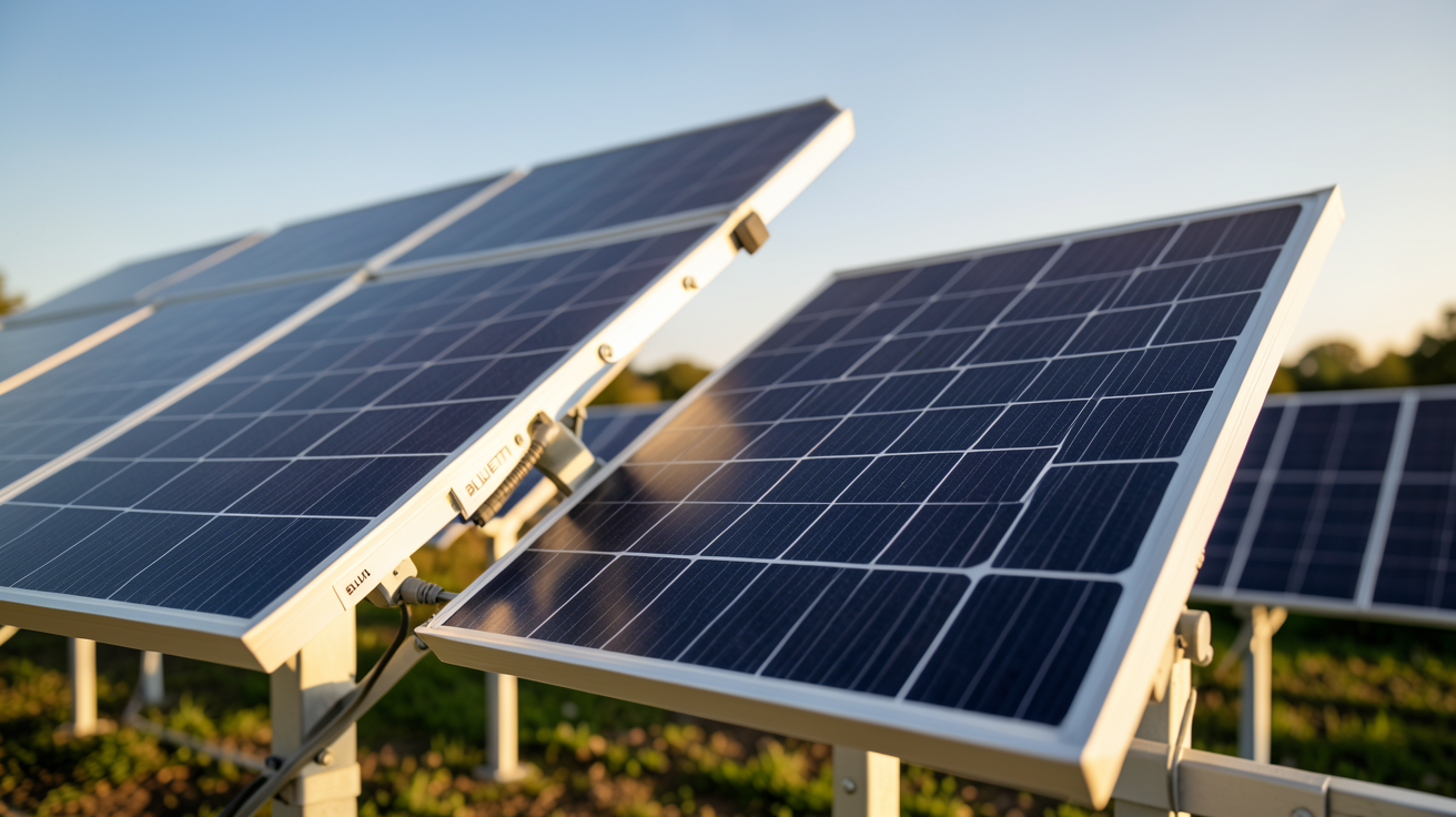bluetti panneau solaire différents modèles exposés en extérieur
