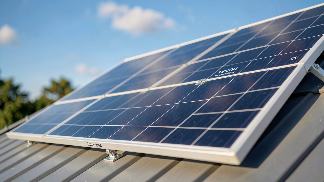 panneau solaire photovoltaïque Bourgeois utilisant les technologies TOPCon, bi-verre bi-facial et demi-cellules installé sur un toit