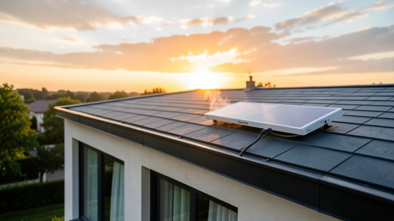 capteur à air chaud installé sur le toit d'une maison contemporaine
