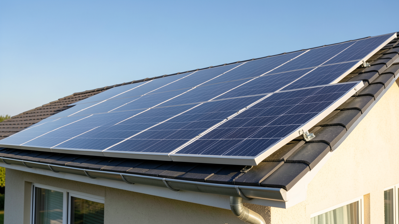 capteur photovoltaïque installé sur le toit d'une maison individuelle avec une inclinaison optimale