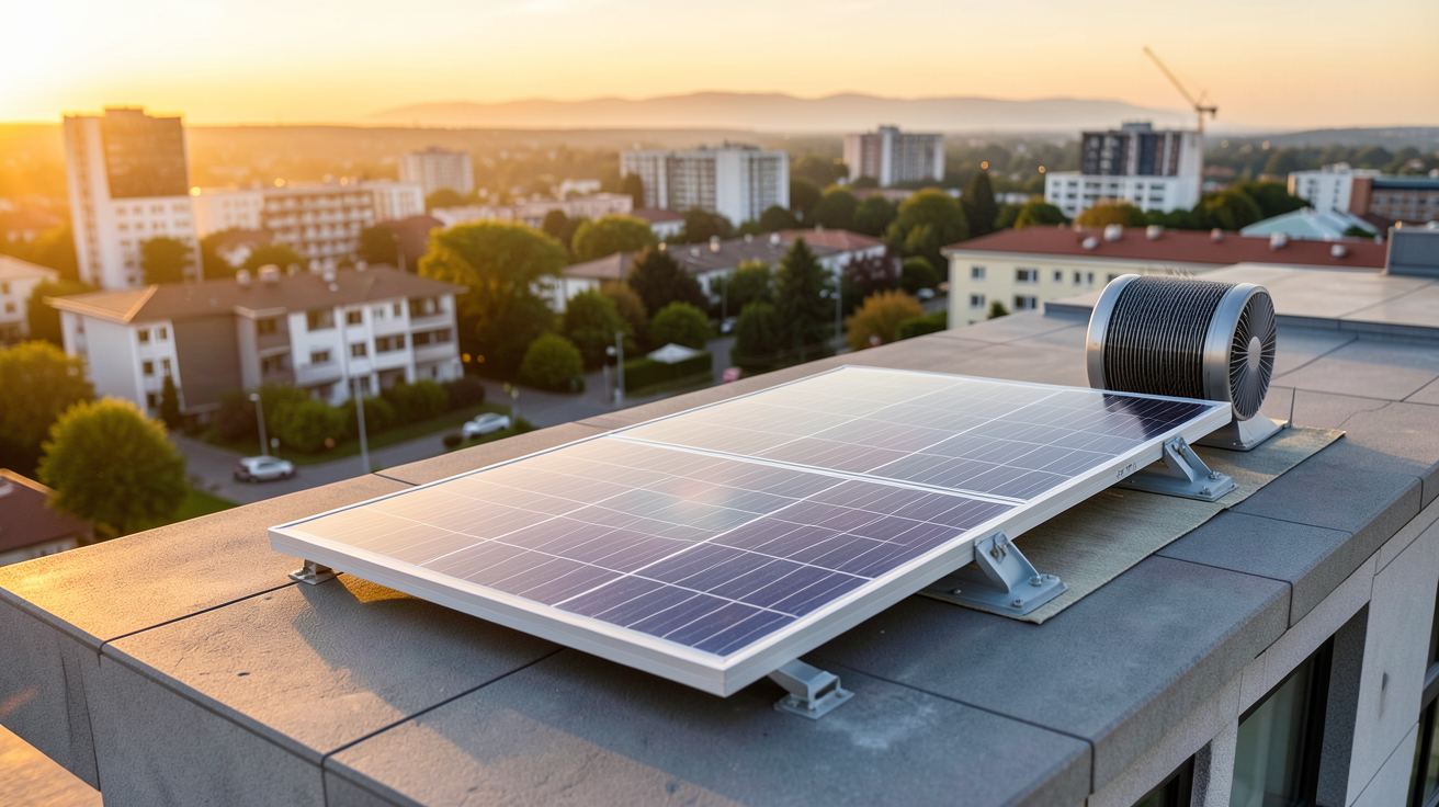 capteur solaire à air installé sur le toit d'une maison moderne avec vue détaillée de ses composants techniques
