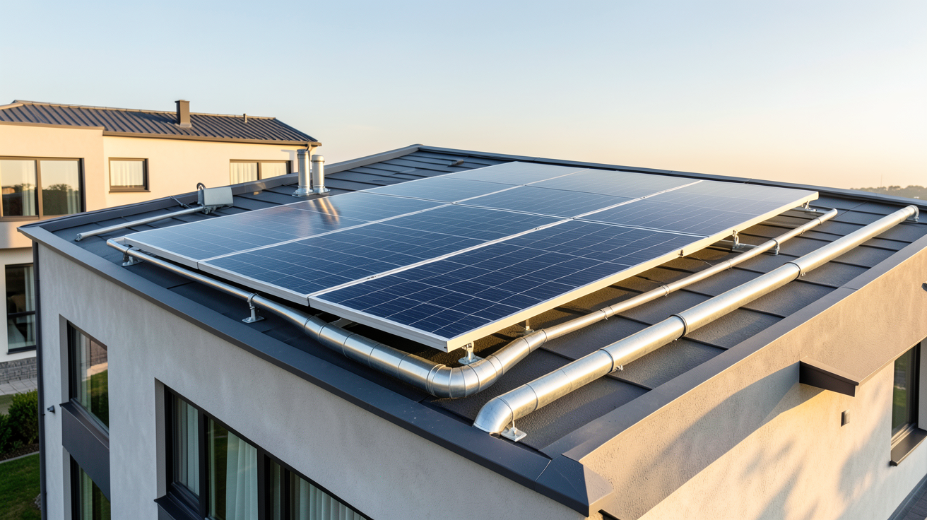 capteur solaire à air installé sur le toit d'une maison moderne