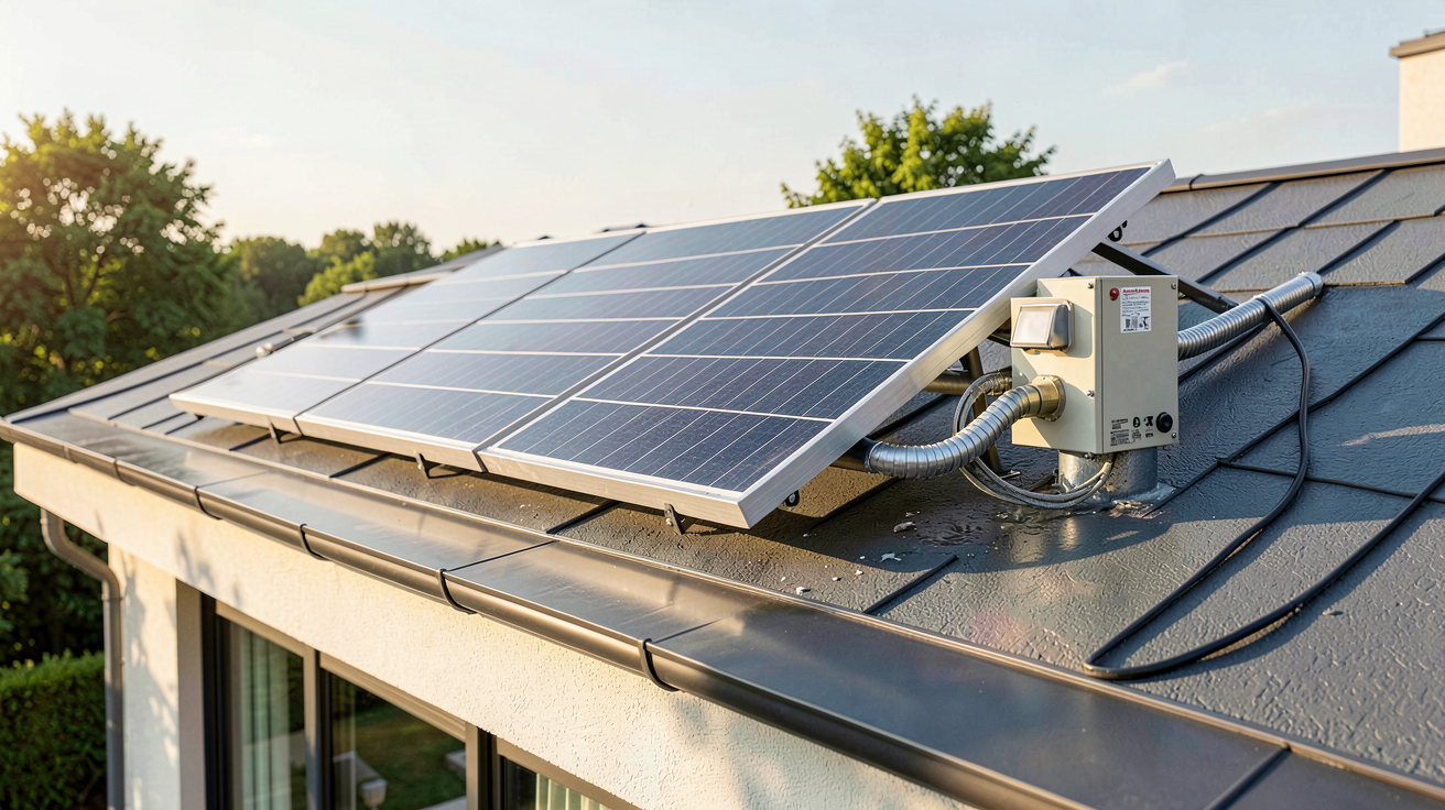 capteur solaire eau chaude installé sur le toit d'une maison moderne avec lumière naturelle du matin