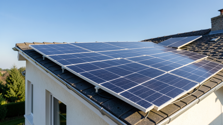 capteur solaire photovoltaïque installé sur le toit d'une maison individuelle