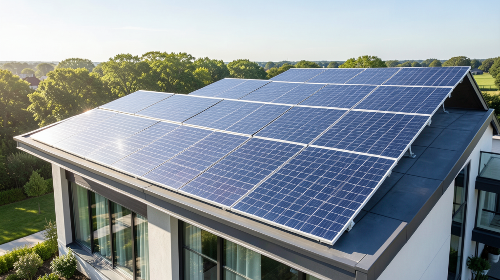 capteur solaire prix sur une installation thermique professionnelle sur un toit de maison.