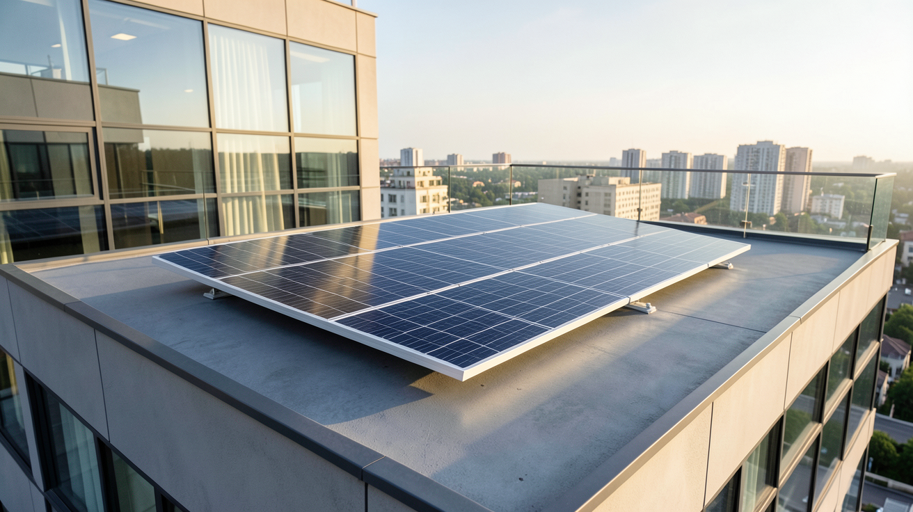 capteur solaire sous vide installé sur le toit-terrasse d'un bâtiment moderne