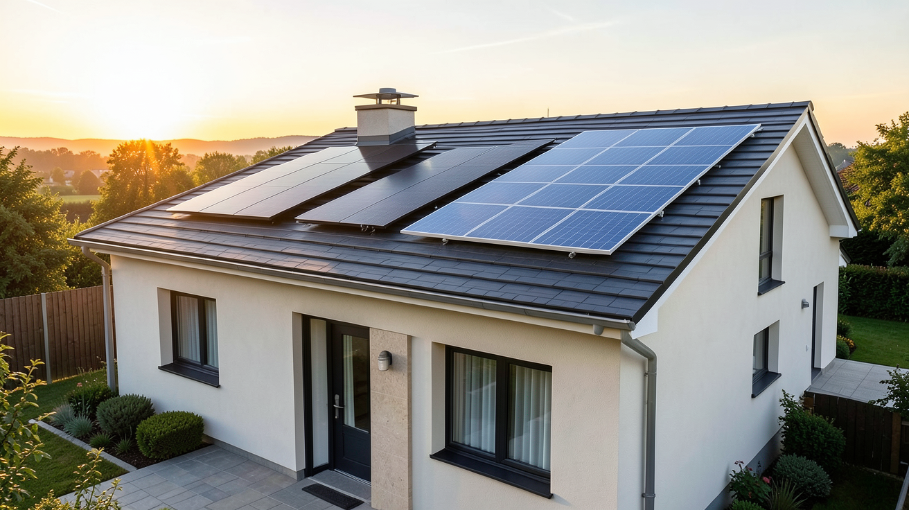 capteur solaire thermique et photovoltaïque installés sur le toit d'une maison moderne