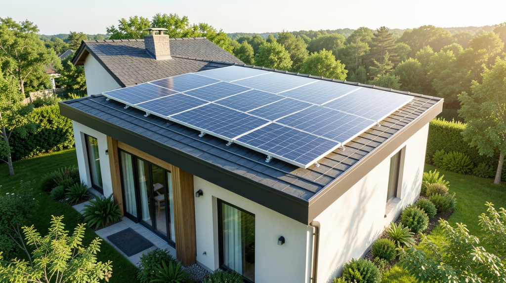capteur solaire thermique installé sur le toit d'une maison écologique