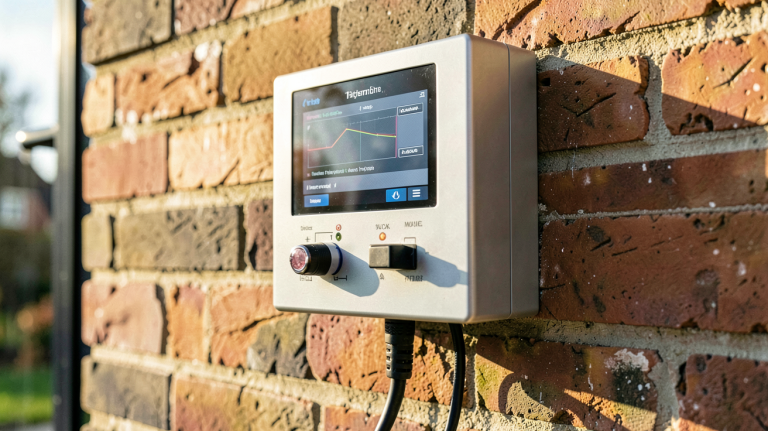 capteur thermique professionnel installé sur un mur extérieur en brique