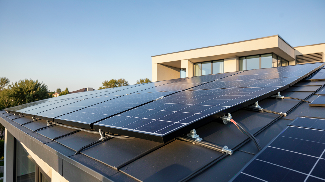 capteurs photovoltaïques installés sur un toit moderne, illustrant les critères essentiels pour bien les choisir en 2024