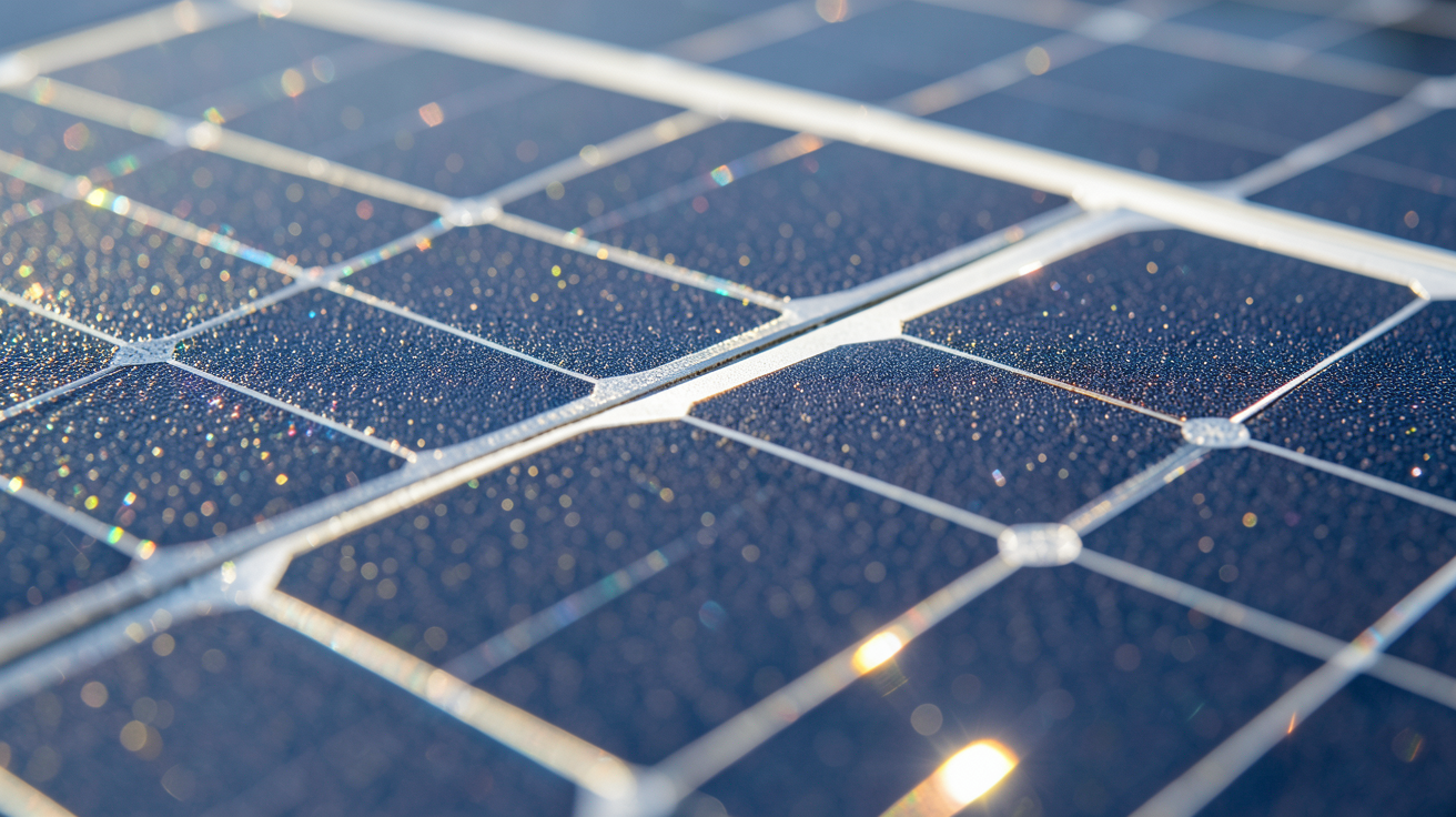 capteurs photovoltaïques montrant les cellules de silicium cristallin en détail sous la lumière naturelle