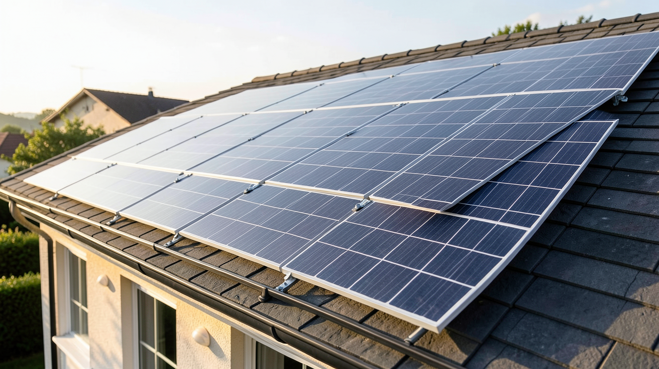 capteurs photovoltaïques installés sur le toit d'une maison individuelle