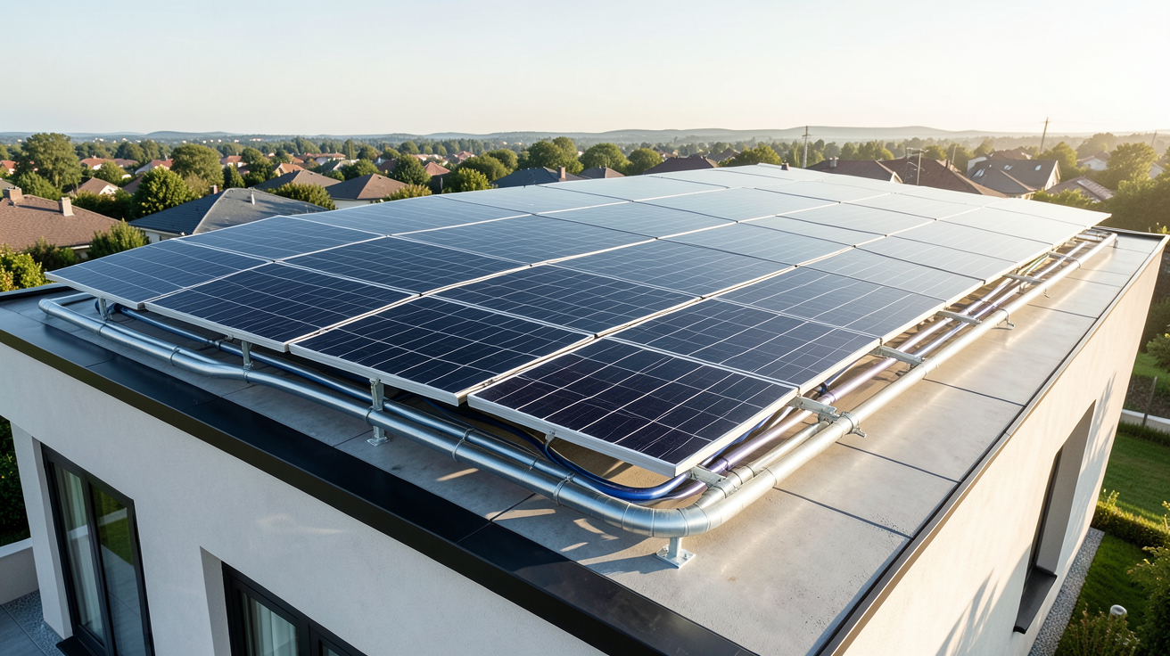 capteurs solaires thermiques installés sur le toit d'une maison contemporaine en 2024