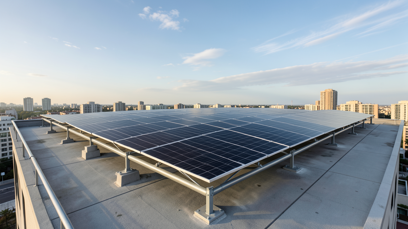 capteurs solaires installés sur le toit-terrasse d'un immeuble urbain moderne