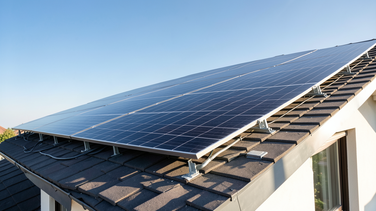 capteurs solaires photovoltaïques installés sur le toit d'une maison individuelle
