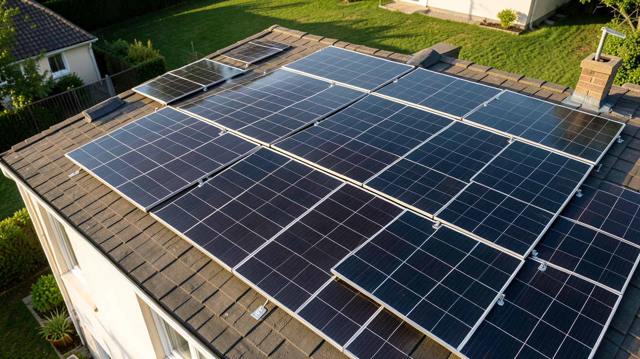 capteurs solaires photovoltaïques installés sur le toit d'une maison individuelle