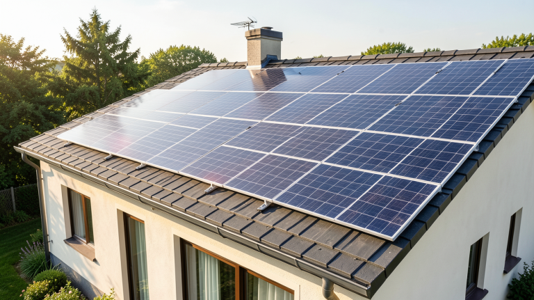 capteurs solaires photovoltaïques installés sur le toit d'une maison individuelle