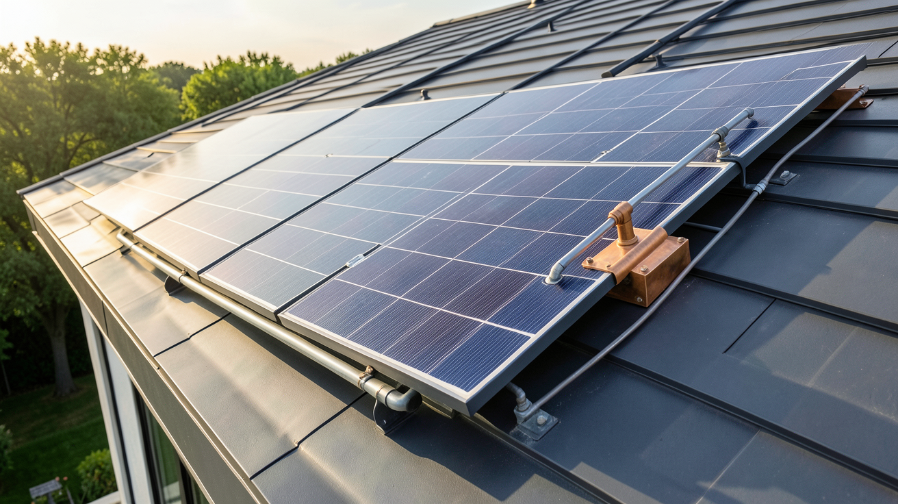 capteurs solaires thermiques installés sur le toit d'une maison moderne, montrant leur fonctionnement et leur intégration architecturale