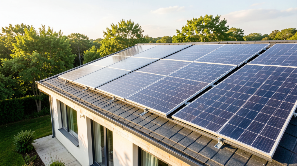 capteurs solaires thermiques installés sur le toit d'une maison écologique